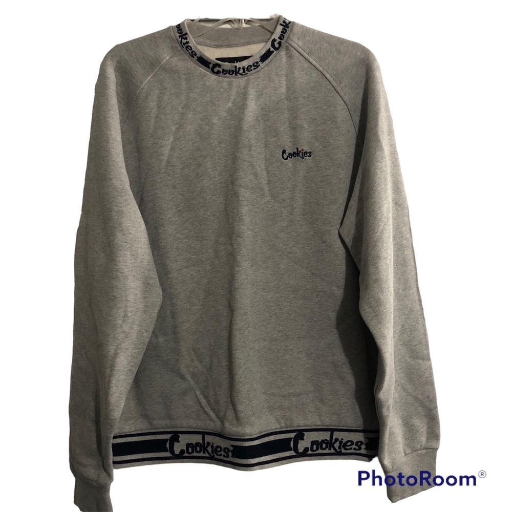 Men’s Cookies Crewneck Pullover Sweatshirt Grey Size Medium